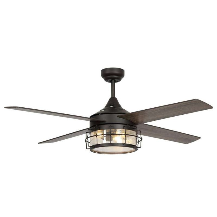 Ceiling Lighting * | Hot Sale Flint Garden Inc 52 4-Blades Ceiling Fans With Frosted Glass Shade, Oil Rubbed Bronze