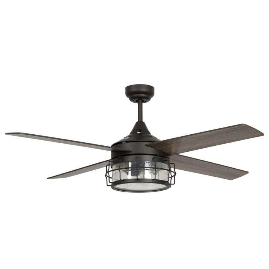 Ceiling Lighting * | Hot Sale Flint Garden Inc 52 4-Blades Ceiling Fans With Frosted Glass Shade, Oil Rubbed Bronze