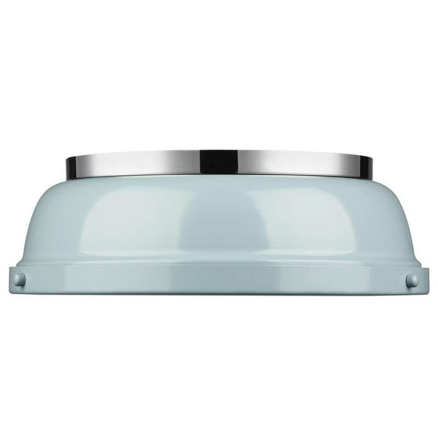 Ceiling Lighting * | Best Sale Golden Lighting Duncan 14 Flush Mount, Chrome With Seafoam Shade