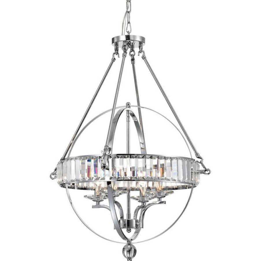 Ceiling Lighting * | Promo Edvivi Lighting Magellan 4-Light Chrome Sphere Chandelier With Crystals Belt