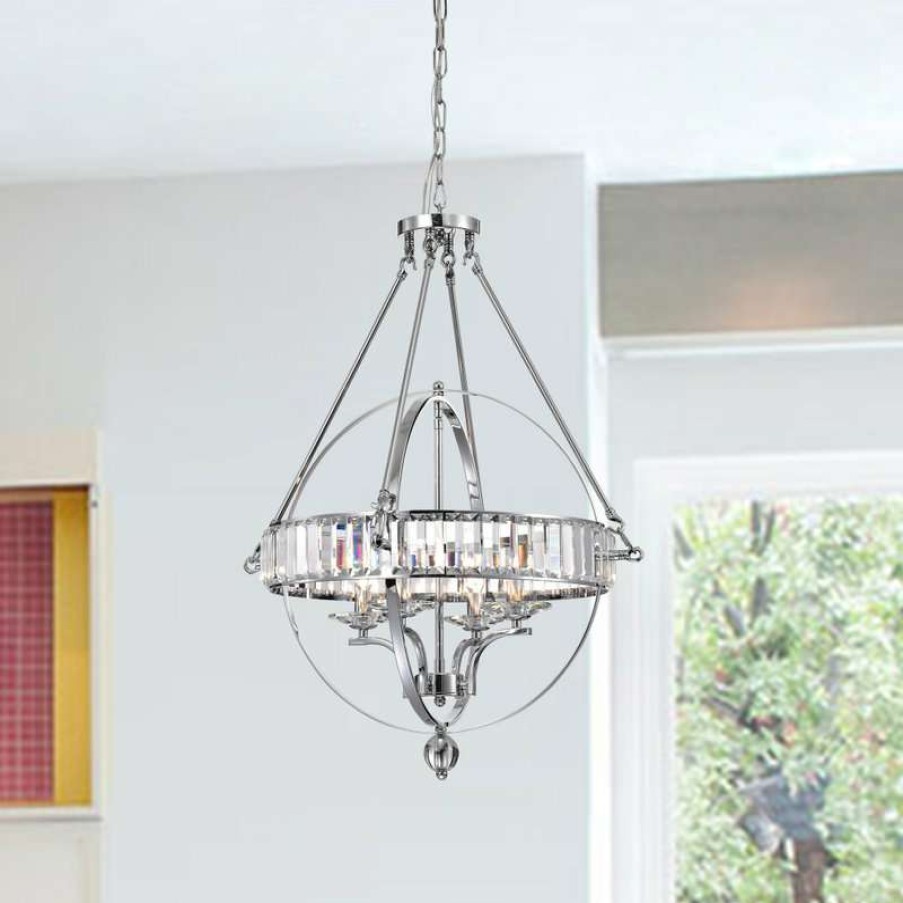 Ceiling Lighting * | Promo Edvivi Lighting Magellan 4-Light Chrome Sphere Chandelier With Crystals Belt