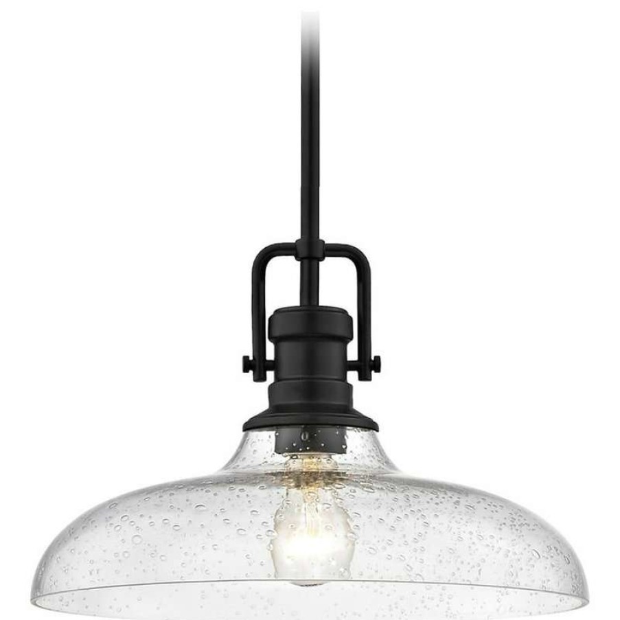 Ceiling Lighting * | Hot Sale Destination Lighting Seeded Glass Pendant Light Black Finish 14-Inch Wide