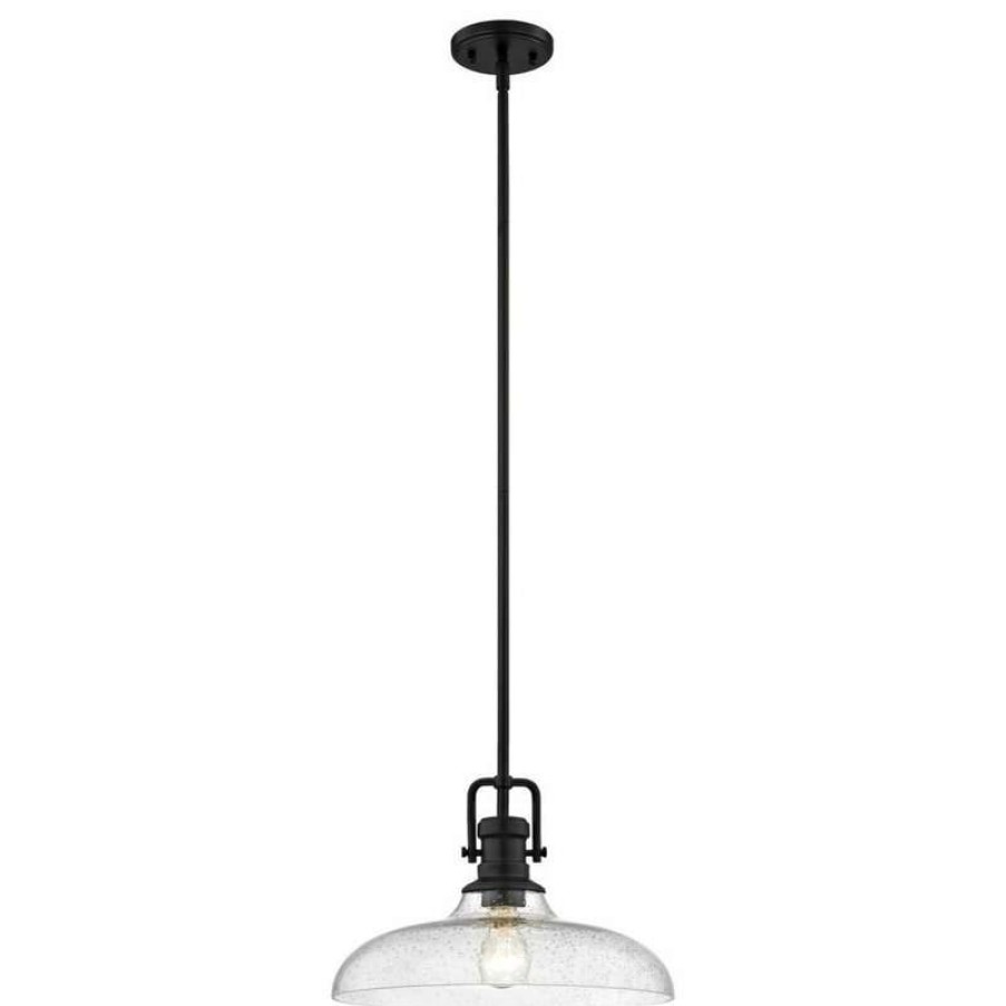 Ceiling Lighting * | Hot Sale Destination Lighting Seeded Glass Pendant Light Black Finish 14-Inch Wide