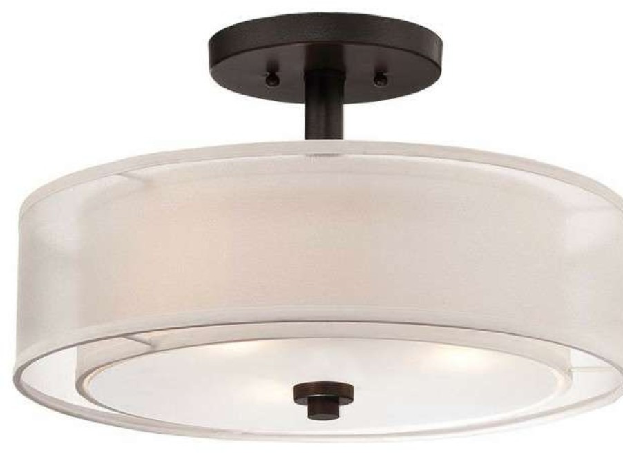 Ceiling Lighting * | Top 10 Minka Aire Minka Lavery 4107 Parsons Studio 3 Light 15 W Semi-Flush Drum Smoked Iron