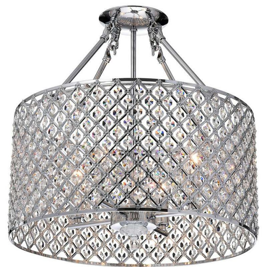 Ceiling Lighting * | Cheapest Edvivi Lighting Marya 4-Light Chrome Beaded Drum Semi Flush Mount Chandelier Glam Lighting