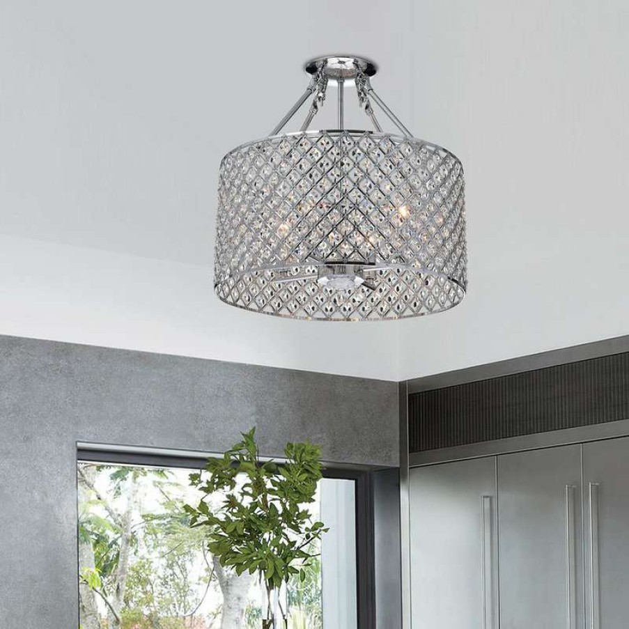 Ceiling Lighting * | Cheapest Edvivi Lighting Marya 4-Light Chrome Beaded Drum Semi Flush Mount Chandelier Glam Lighting