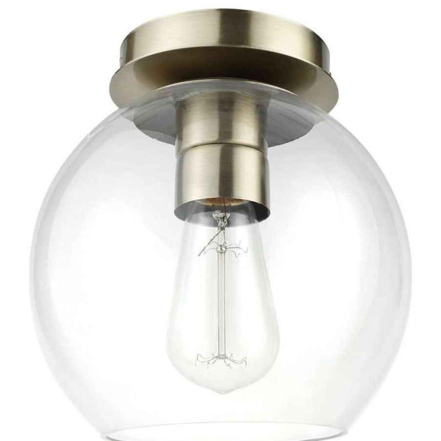 Ceiling Lighting * | Deals Globe Electric Vivienne 1-Light Brass Flush Mount Ceiling Light With Clear Glass Shade