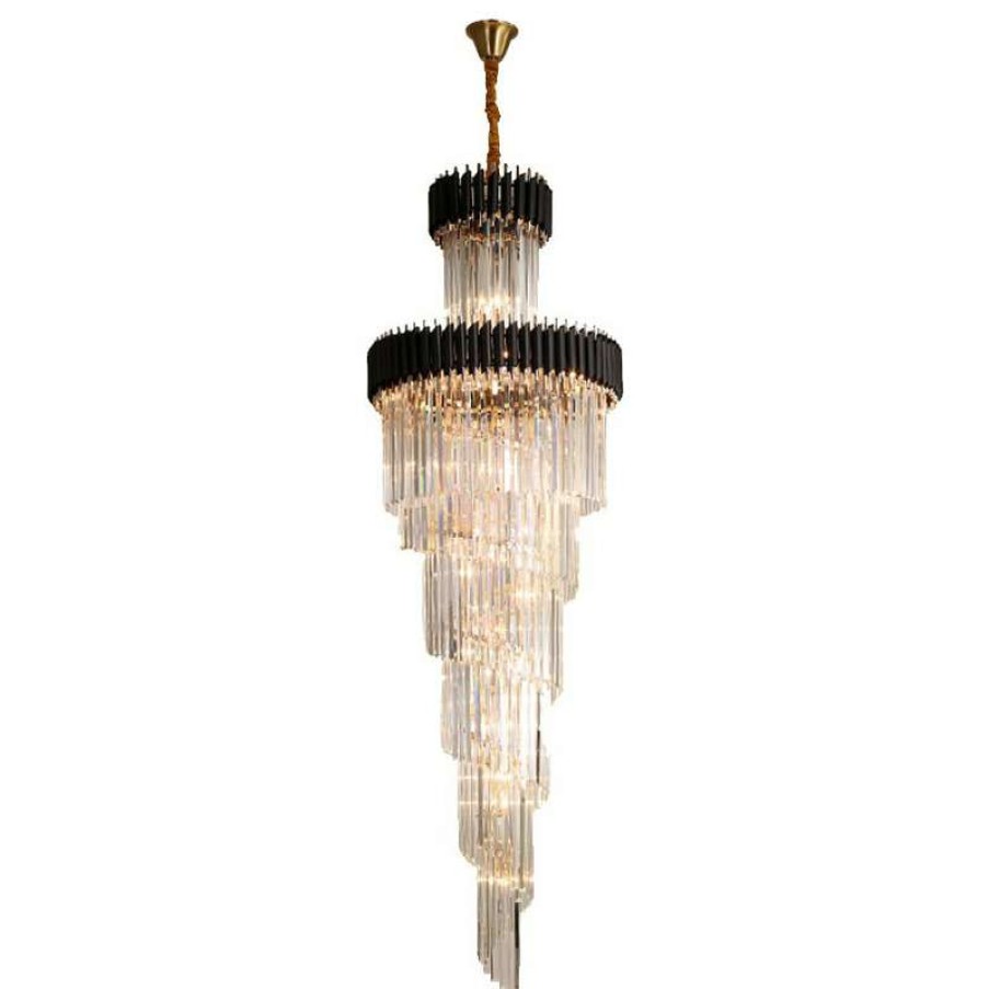 Ceiling Lighting * | Best Deal Mirodemi Crystal Black Designer Led Chandelier For Lobby, Foyer, Staircase, Living Room,