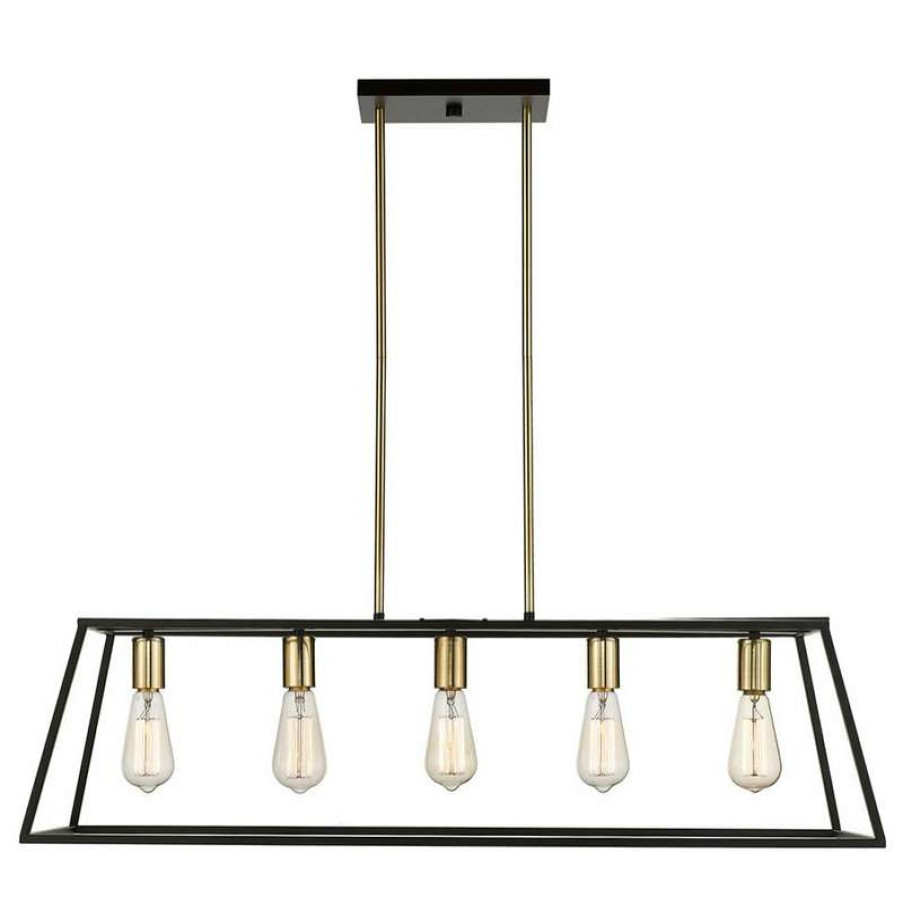 Kitchen & Cabinet Lighting * | Best Reviews Of Ove Decors Agnes 5-Light Led Island Fixture, Matte Black And Light Gold