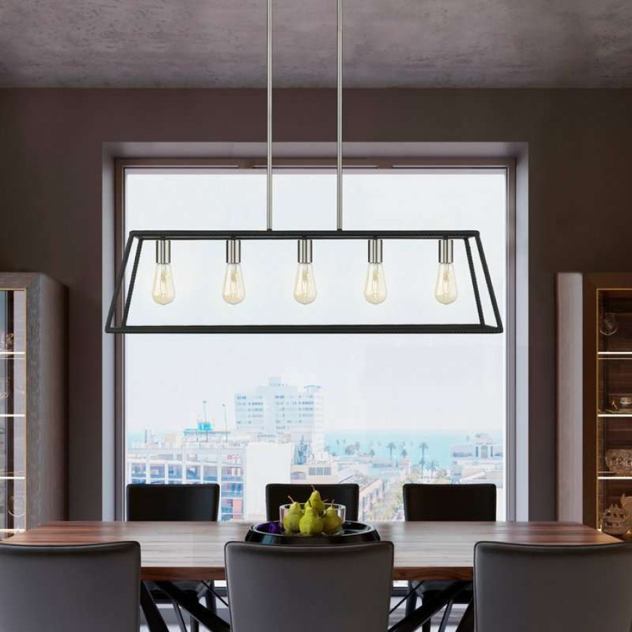 Kitchen & Cabinet Lighting * | Best Reviews Of Ove Decors Agnes 5-Light Led Island Fixture, Matte Black And Light Gold