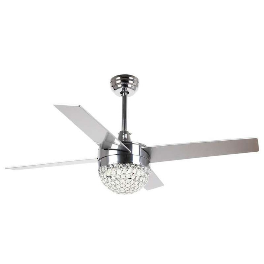 Ceiling Lighting * | Promo Whoselamp Crystal Modern Ceiling Fan With Remote Control, Chrome