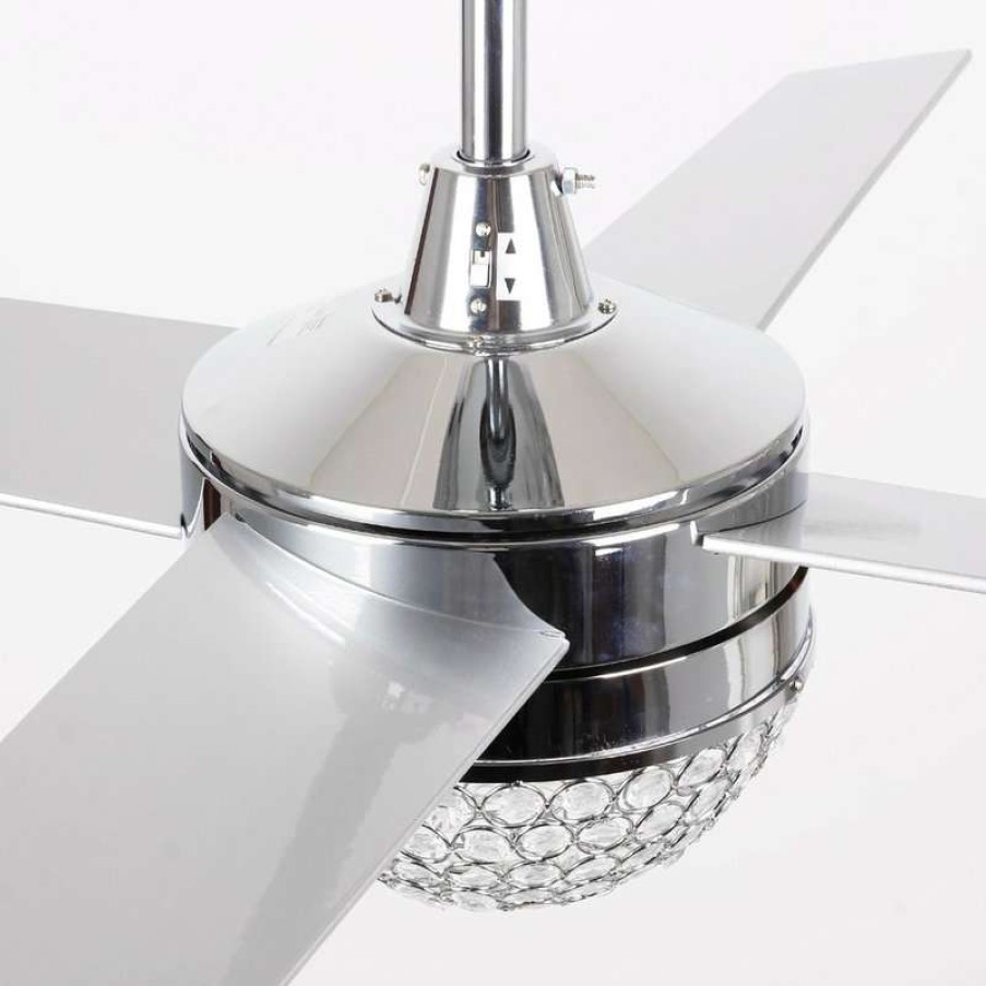 Ceiling Lighting * | Promo Whoselamp Crystal Modern Ceiling Fan With Remote Control, Chrome