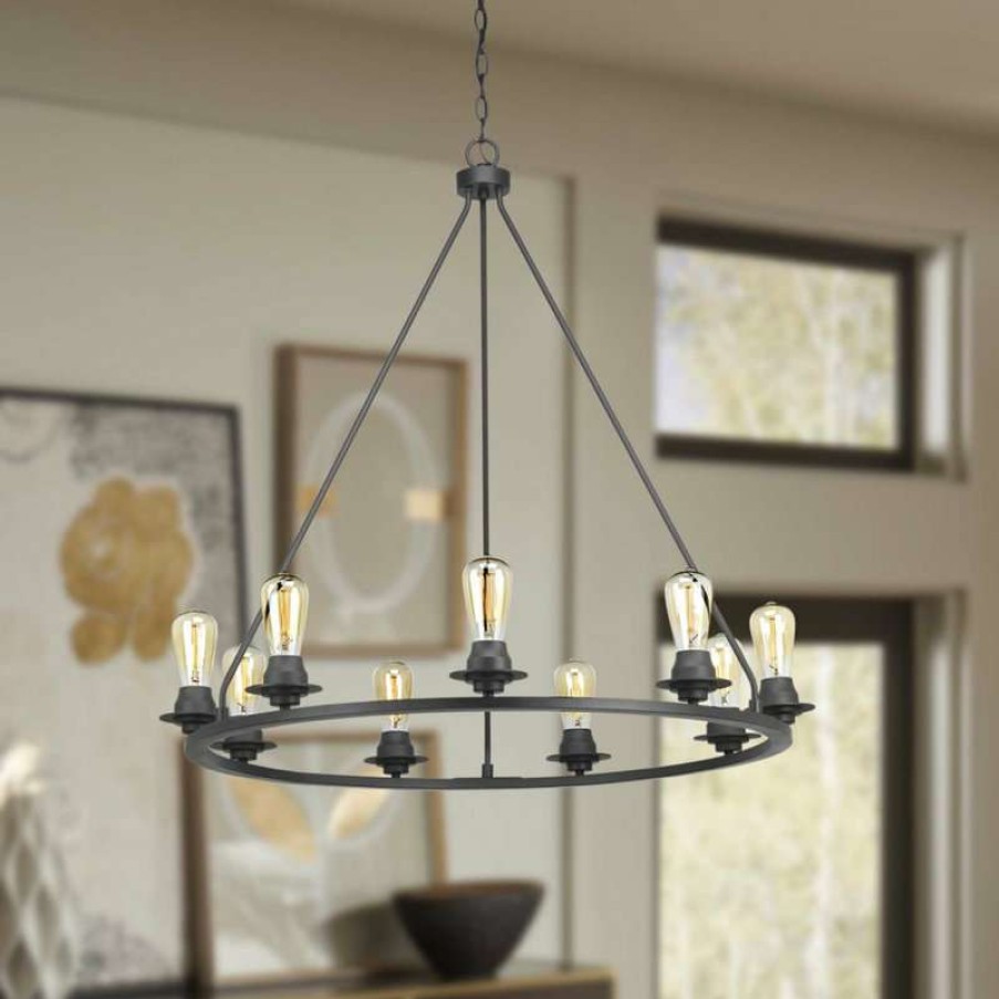 Ceiling Lighting * | Budget Progress Lighting Debut 9-Light Chandelier, Graphite