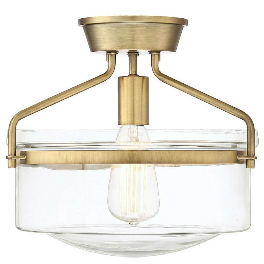 Ceiling Lighting * | Brand New Helmsman Lighting Works 1-Light Semi-Flush Mount, Natural Brass