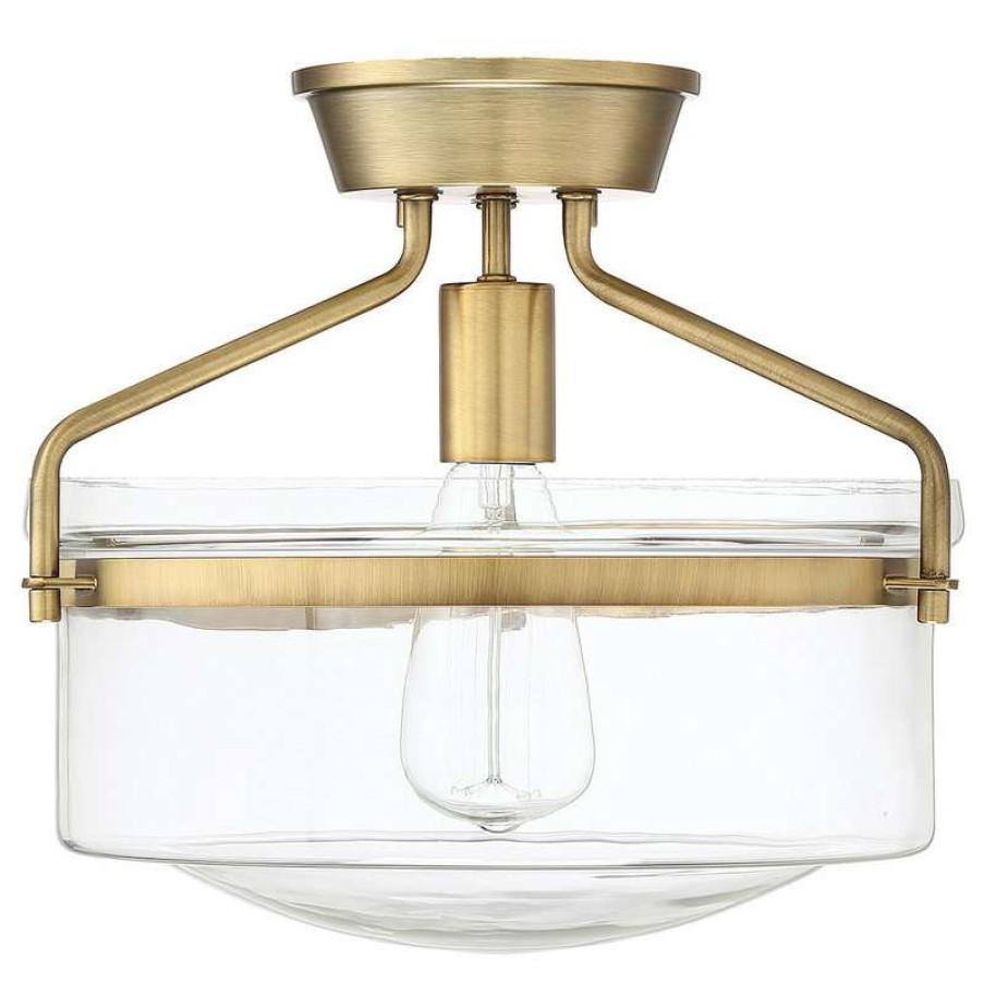 Ceiling Lighting * | Brand New Helmsman Lighting Works 1-Light Semi-Flush Mount, Natural Brass