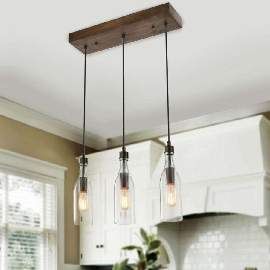 Kitchen & Cabinet Lighting * | Hot Sale Laluz Farmhouse 3-Light Glass Pendants Kitchen Island Lights Transitional Lighting