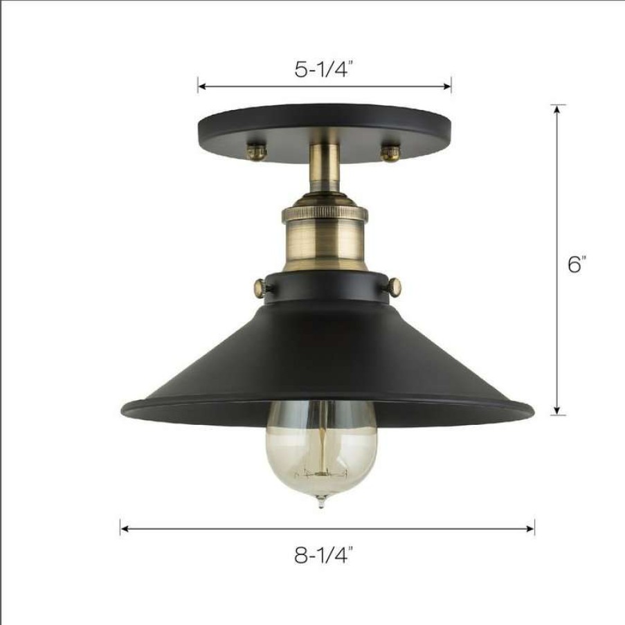 Ceiling Lighting * | New Linea Di Liara Andante Industrial Semi Flushmount Ceiling Lamp, Antique Brass