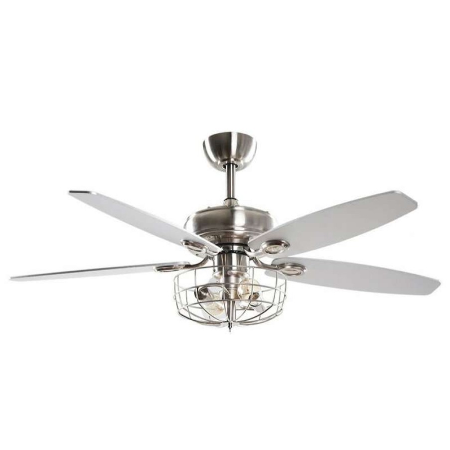 Ceiling Lighting * | Outlet Flint Garden Inc 52 Industrial 5-Blades Ceiling Fan With Cage Shade, Satin Nickel