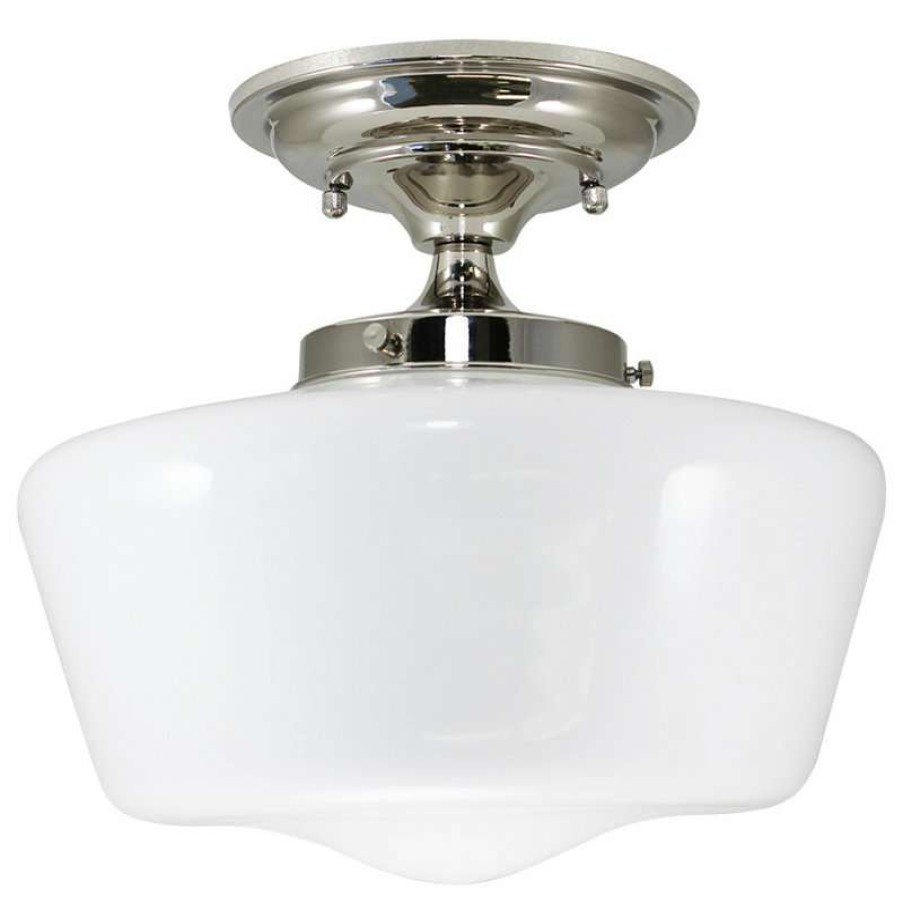 Ceiling Lighting * | Best Pirce Semi-Flush Opal Glass Schoolhouse Fixture By Urban33, Polished Nickel