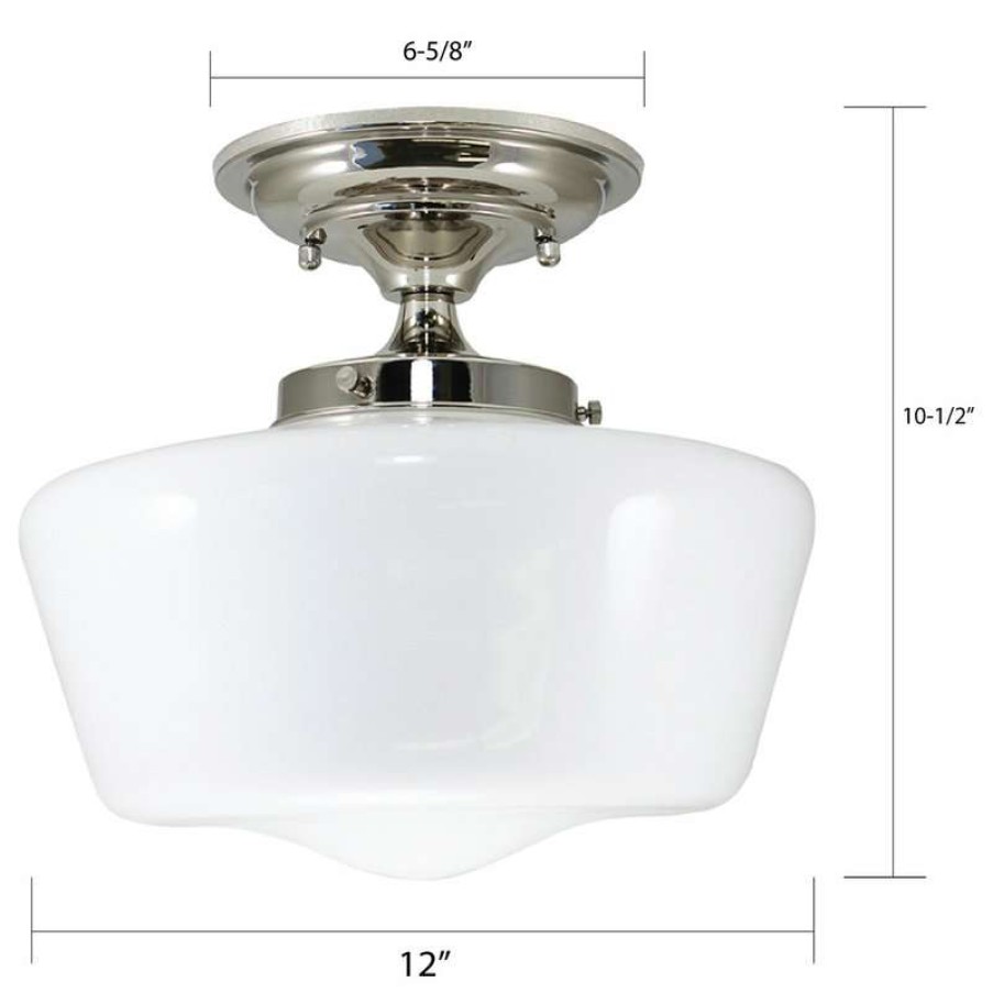 Ceiling Lighting * | Best Pirce Semi-Flush Opal Glass Schoolhouse Fixture By Urban33, Polished Nickel