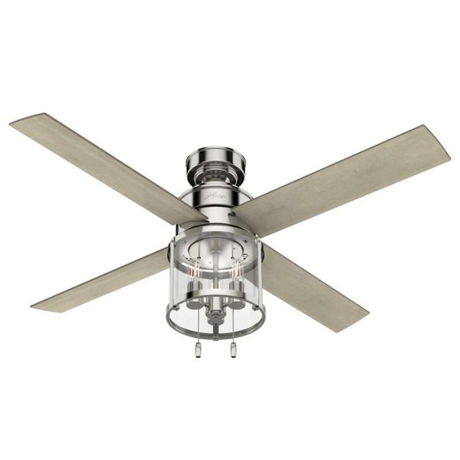 Ceiling Lighting * | Top 10 Hunter Fan Company Hunter 52 Astwood Polished Nickel Ceiling Fan With Led Light