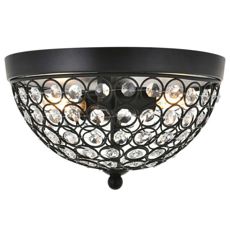 Ceiling Lighting * | New Elegant Furniture & Lighting Chrome Finish 2-Light Flush Mount, Matte Black, 10 X5.6