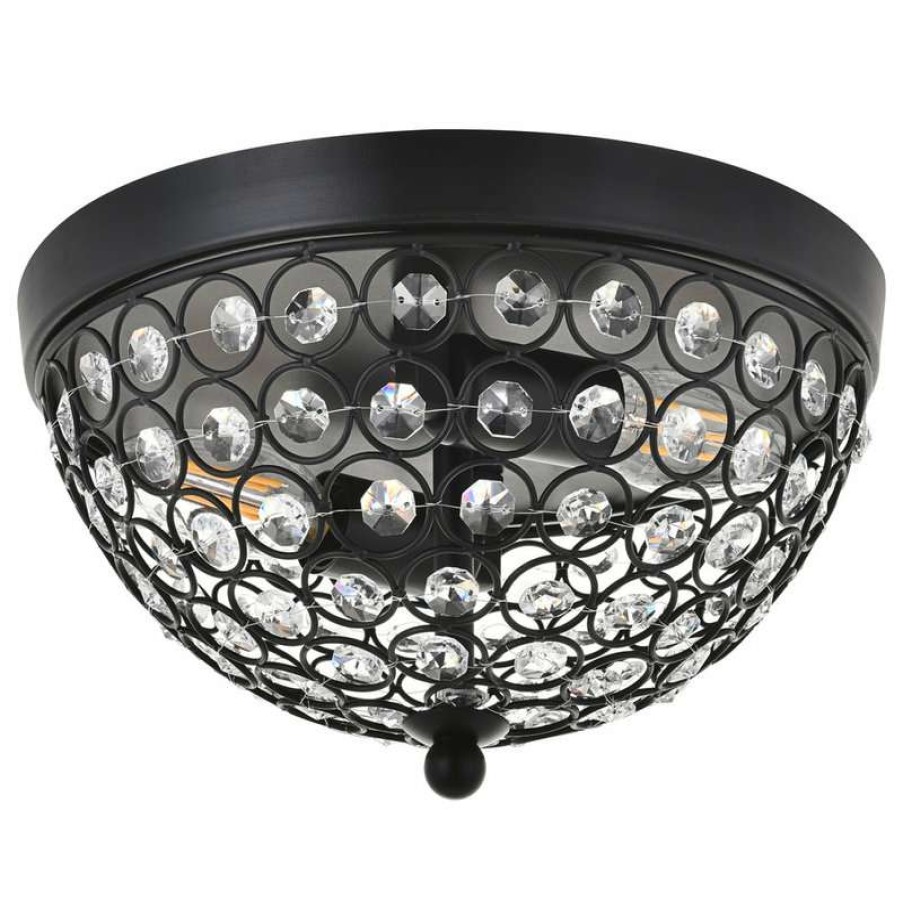 Ceiling Lighting * | New Elegant Furniture & Lighting Chrome Finish 2-Light Flush Mount, Matte Black, 10 X5.6