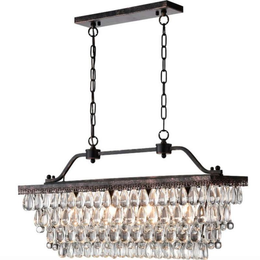 Kitchen & Cabinet Lighting * | Brand New Edvivi Lighting 4-Light Antique Bronze Rectangular Crystal Chandelier Dining Room Fixture Glam