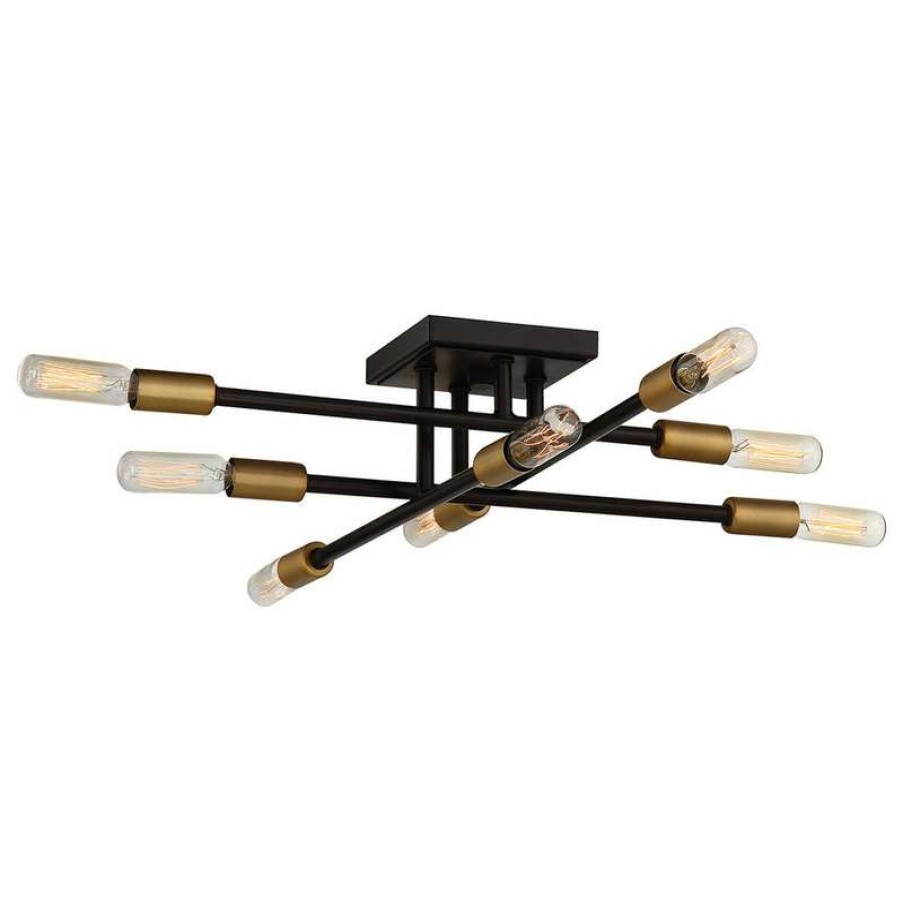 Ceiling Lighting * | Flash Sale Savoy House 8-Light Semi-Flush Mount, Bronze And Brass