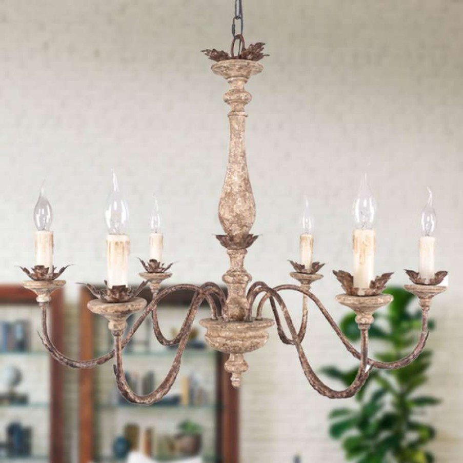 Ceiling Lighting * | Deals Oaks Aura French Traditional Elegant Wood And Iron Chandelier, 6-Light