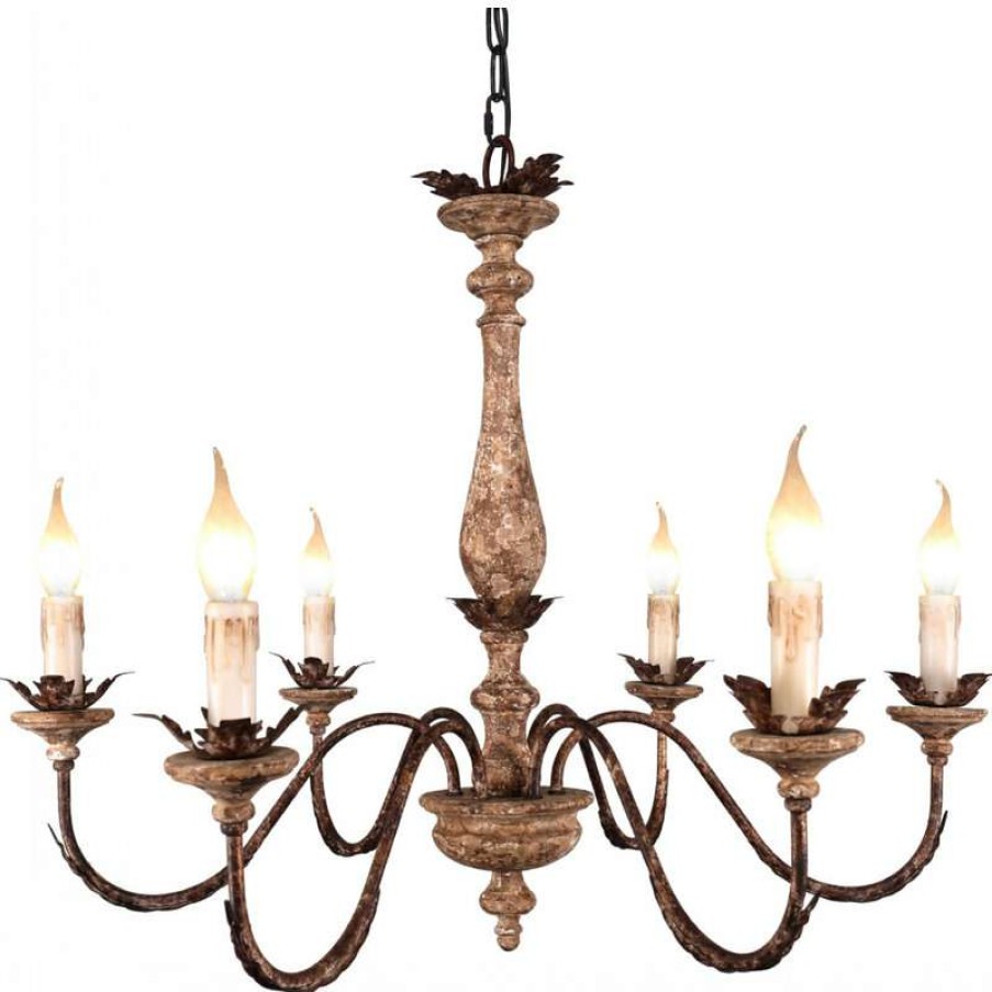 Ceiling Lighting * | Deals Oaks Aura French Traditional Elegant Wood And Iron Chandelier, 6-Light