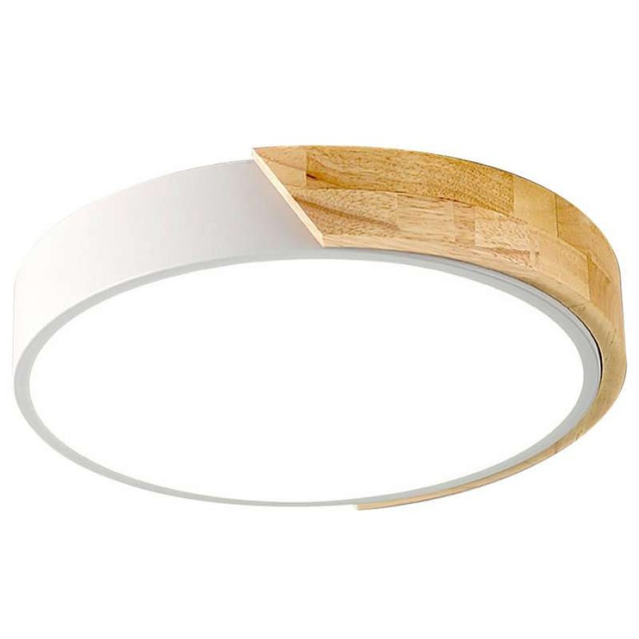 Ceiling Lighting * | Brand New Homary Modern Minimalist Led Wood & Metal & Acrylic Flush Mount Ceiling Light, White, M