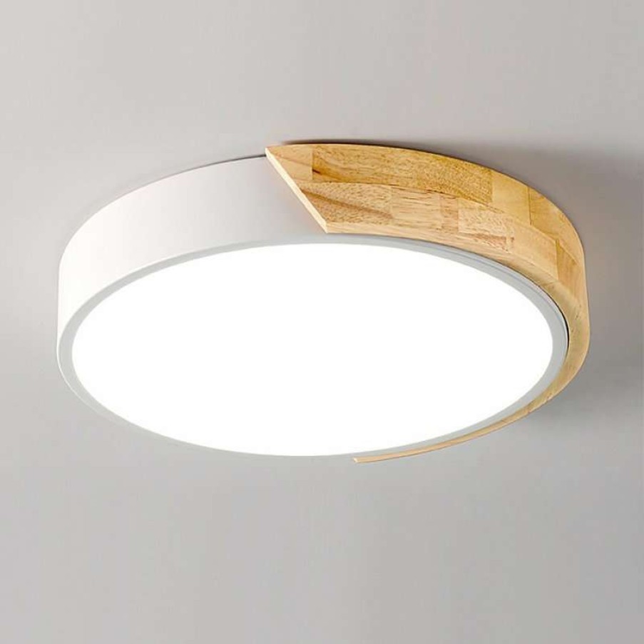 Ceiling Lighting * | Brand New Homary Modern Minimalist Led Wood & Metal & Acrylic Flush Mount Ceiling Light, White, M