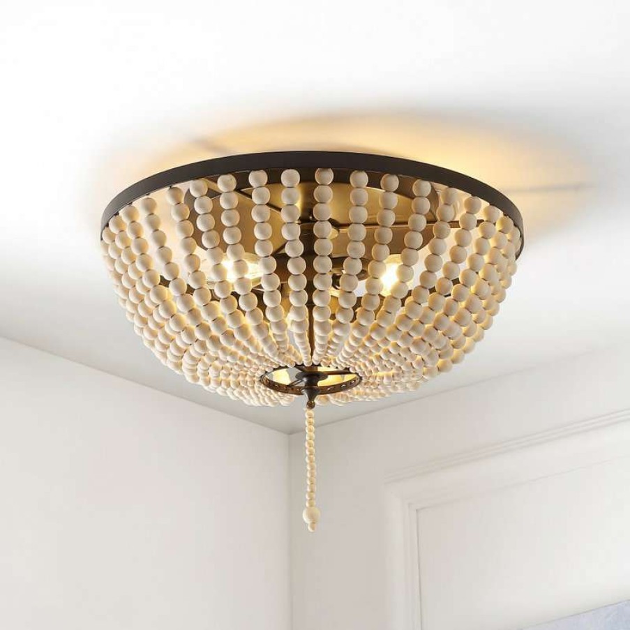 Ceiling Lighting * | Discount Jonathan Y Allison Wood Beaded Led Flush Mount, Antique Gold, Cream, 15 , Oil Rubbed Bronze