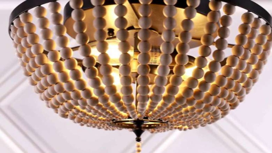 Ceiling Lighting * | Discount Jonathan Y Allison Wood Beaded Led Flush Mount, Antique Gold, Cream, 15 , Oil Rubbed Bronze