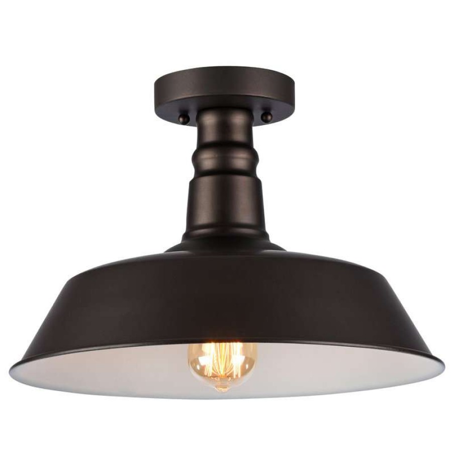 Ceiling Lighting * | Hot Sale Chloe Lighting, Inc. Ironclad 1-Light Rubbed Bronze Semi-Flush Ceiling Fixture