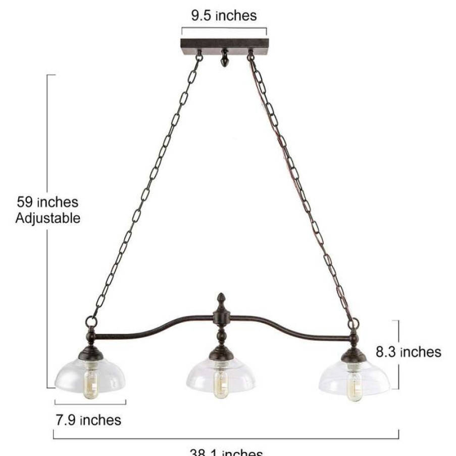 Kitchen & Cabinet Lighting * | Wholesale Lnc Lighting Lnc 3-Lights Farmhouse Antique Bronze Linear Chandelier For Dining Room