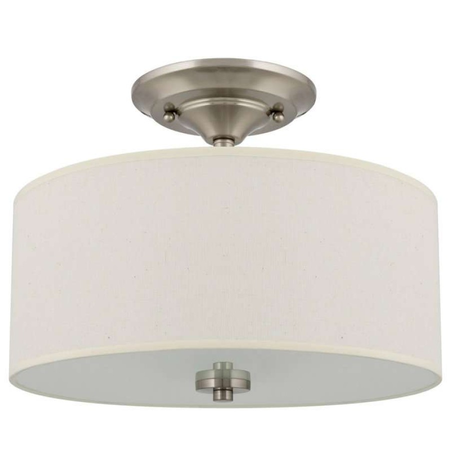 Ceiling Lighting * | Deals Kira Home Addison 13 Ceiling Light, Off-White Fabric Drum Shade, Brushed Nickel