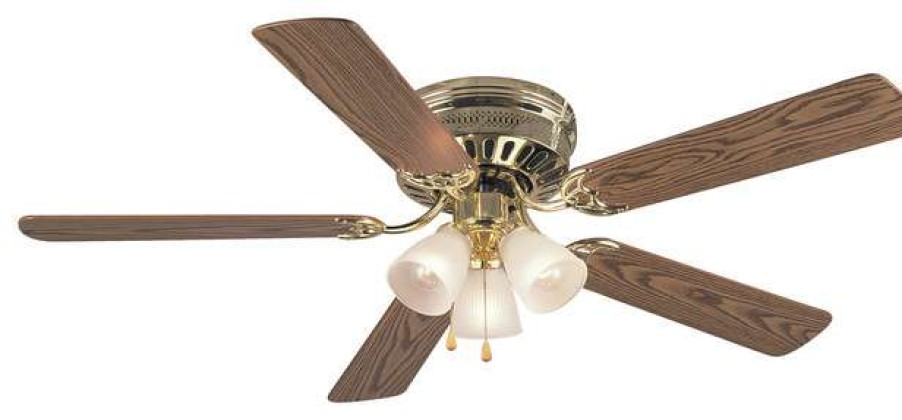 Ceiling Lighting * | Discount Hardware House Bermuda 52 Flush Mount Ceiling Fan, Bright Brass