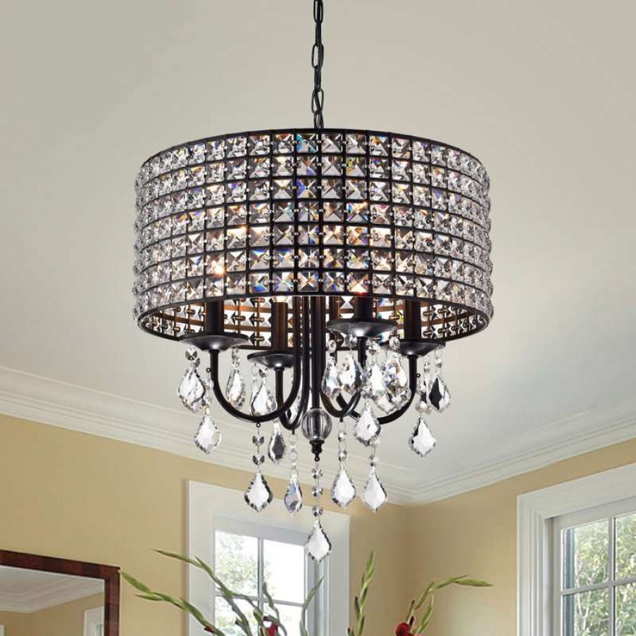 Ceiling Lighting * | Budget Greenville Signature Alytus 4-Light Crystal Chandelier Black