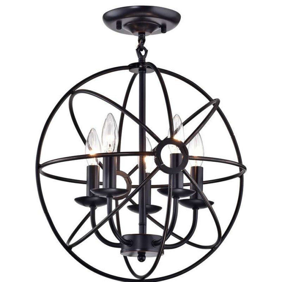 Ceiling Lighting * | Best Deal Edvivi Lighting Dover 5-Light Oil Rubbed Bronze Sphere Cage Globe Flush Mount Chandelier