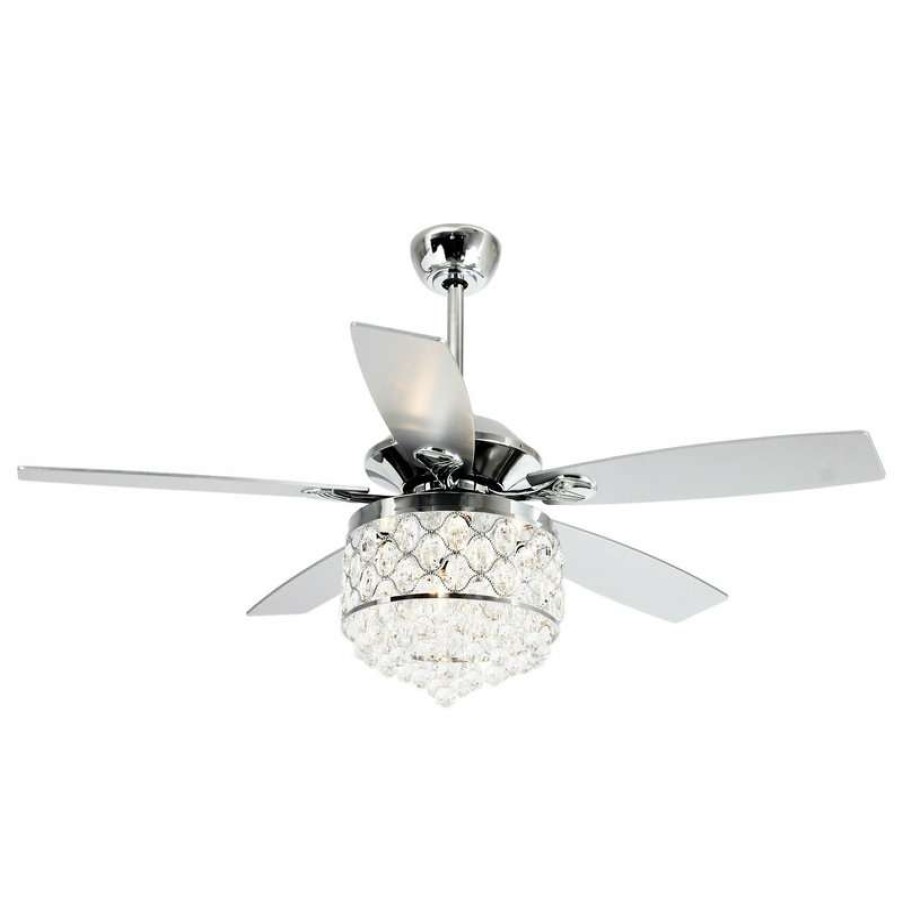 Ceiling Lighting * | Top 10 Whoselamp 52 Crystal 5-Blade Ceiling Fan With Light, Remote Control, Chrome