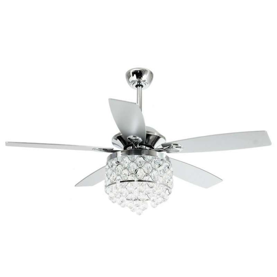 Ceiling Lighting * | Top 10 Whoselamp 52 Crystal 5-Blade Ceiling Fan With Light, Remote Control, Chrome