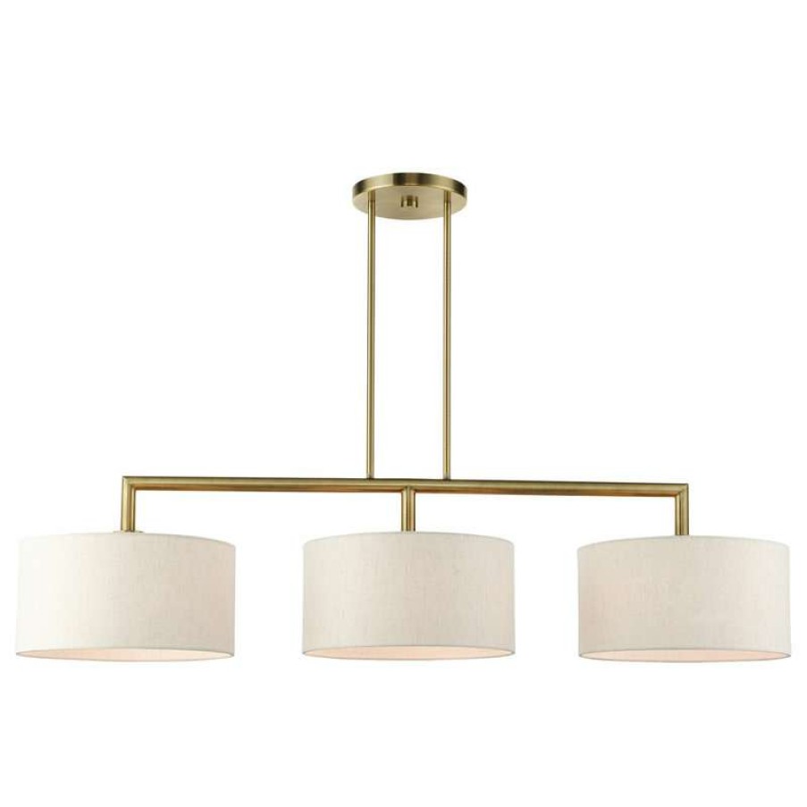 Kitchen & Cabinet Lighting * | Flash Sale Livex Lighting Inc. Meridian 3 Light Island Light, Antique Brass