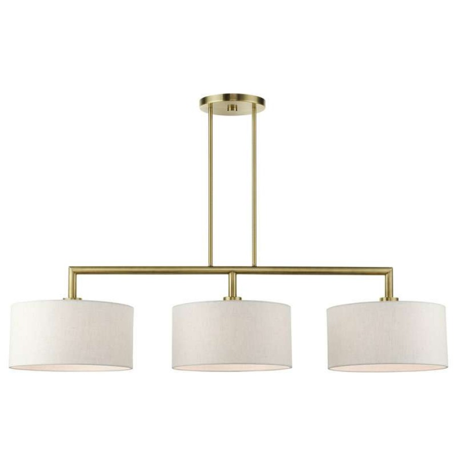 Kitchen & Cabinet Lighting * | Flash Sale Livex Lighting Inc. Meridian 3 Light Island Light, Antique Brass