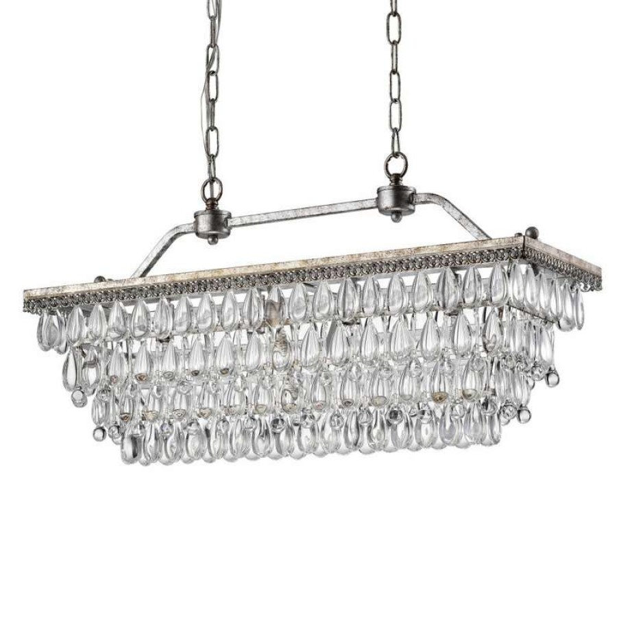 Kitchen & Cabinet Lighting * | Budget Edvivi Lighting 9Th Avenue 4-Light Antique Sliver Rectangular Crystal Chandelier