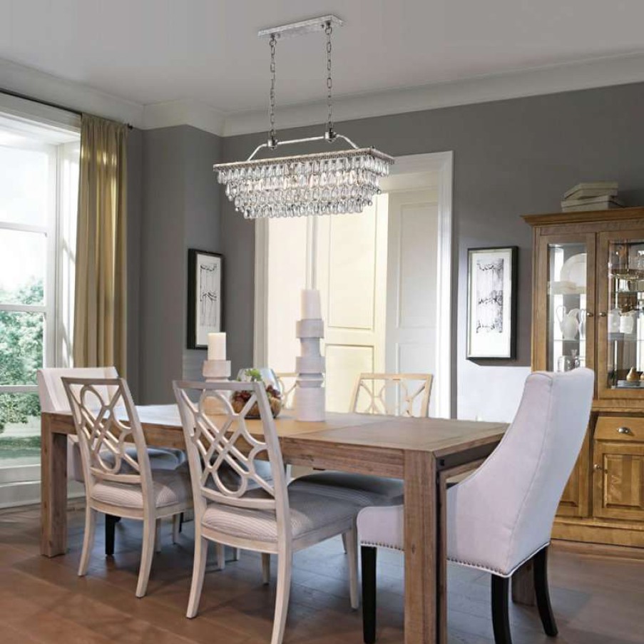 Kitchen & Cabinet Lighting * | Budget Edvivi Lighting 9Th Avenue 4-Light Antique Sliver Rectangular Crystal Chandelier