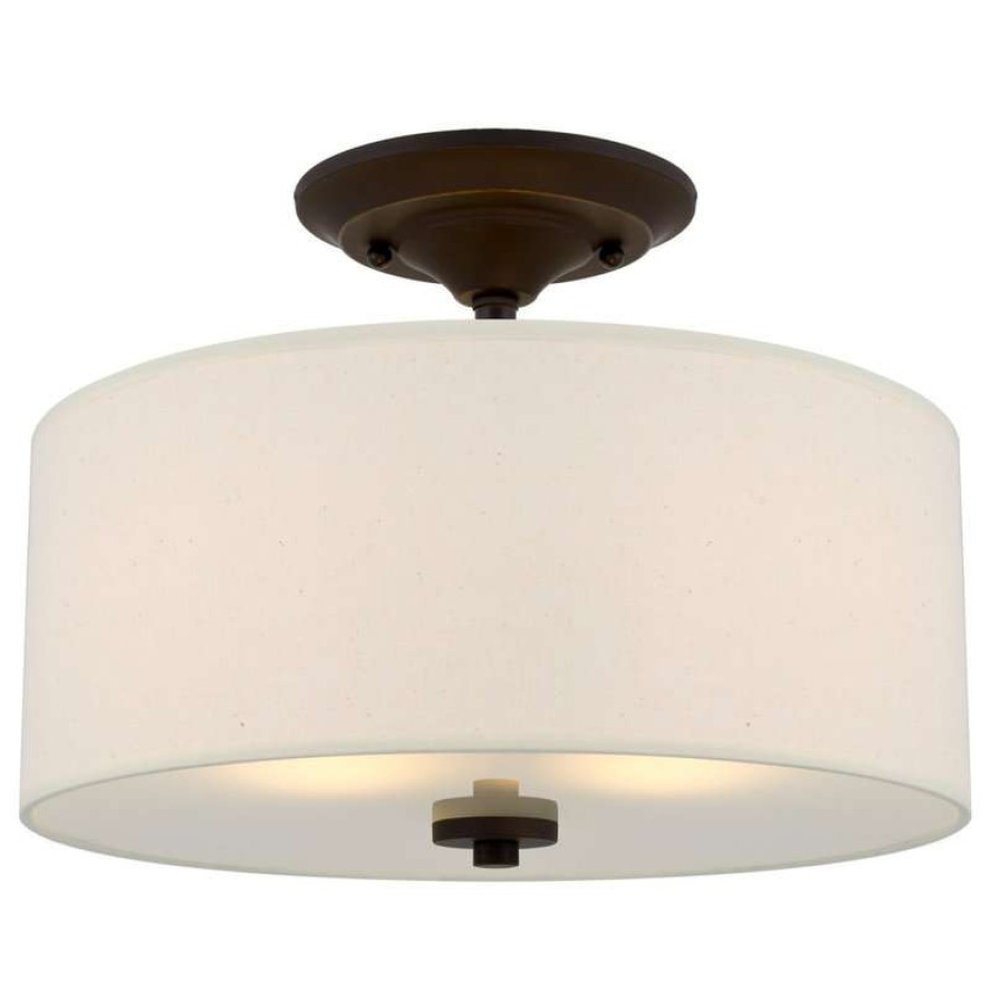 Ceiling Lighting * | Budget Kira Home Addison 13 Ceiling Light, Off-White Fabric Drum Shade, Bronze