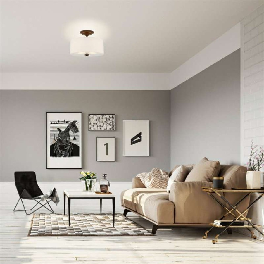 Ceiling Lighting * | Budget Kira Home Addison 13 Ceiling Light, Off-White Fabric Drum Shade, Bronze