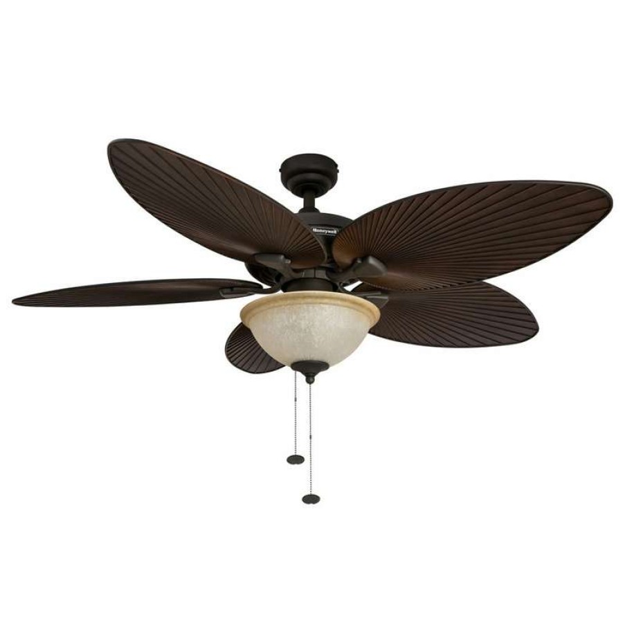 Ceiling Lighting * | Best Sale Honeywell Ceiling Fans 52 Palm Island Bronze Ceiling Fan With Bowl Light